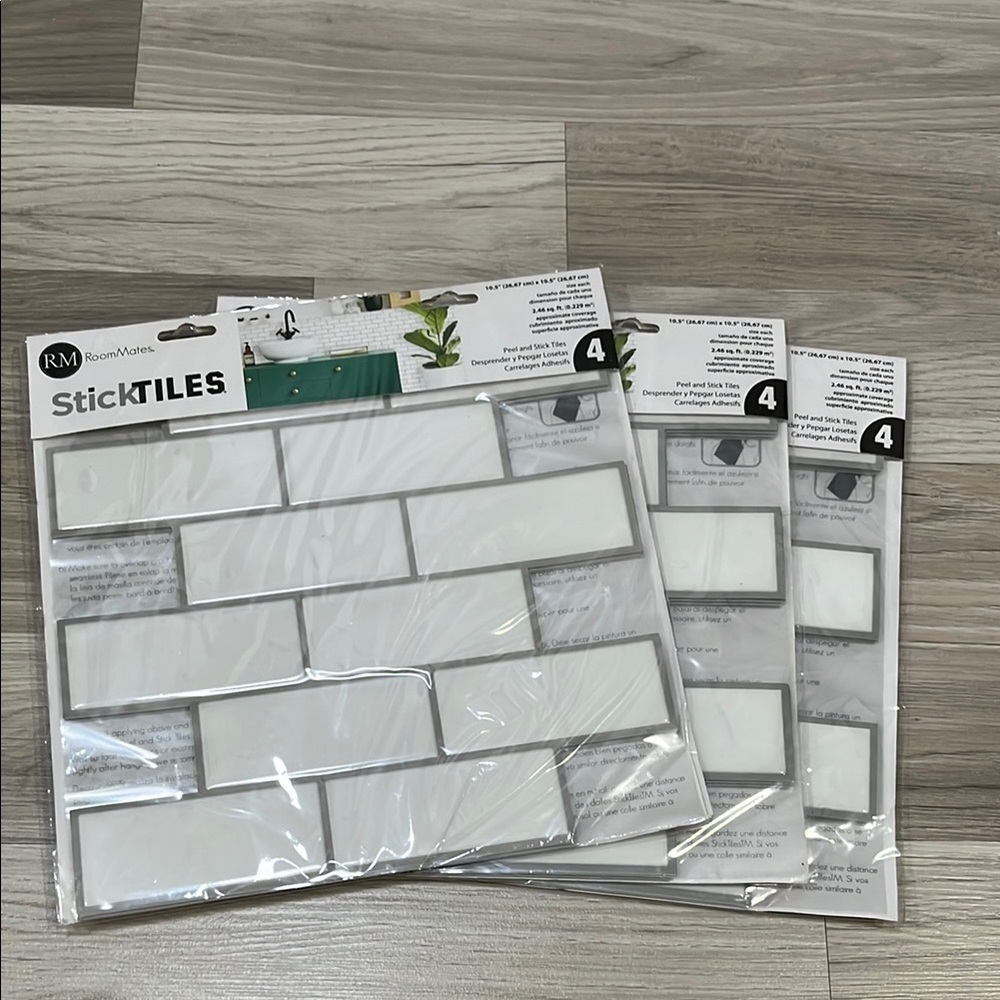 (x3) ROOMMATES StickTiles Peel & Stick 2.46 SW Ft Per Pack Home remodel NWT